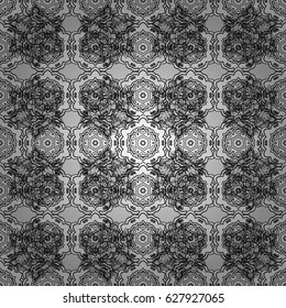 Damask dim abstract flower seamless pattern on gray background. Ornate decoration. Vector illustration.