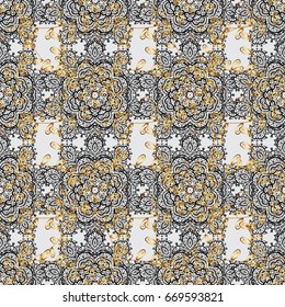 Damask dim abstract flower seamless pattern on gray background. Ornate decoration. Vector illustration.