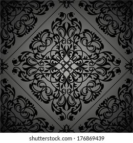 Damask elegant light wallpaper.Seamless vector background.Black texture.