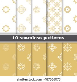 Damask elegant wallpaper. Set of seamless vector background. Grey and golden colors. Textile design.