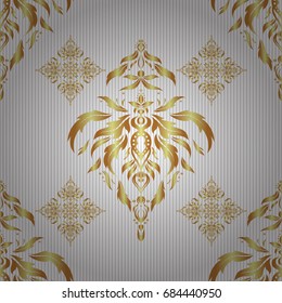 Damask elegant wallpaper. Vector seamless pattern on a white background. Vintage design in a white and golden colors.
