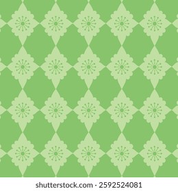 A damask elementary pattern in light green features simple, yet elegant motifs, often with clean lines and subtle shapes, set against a soft, pale green background.
