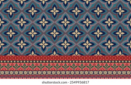 Padrão de borda floral étnico damasco. Fundo floral sem costura Geometric étnico oriental ikat padrão sem costura tradicional Design para fundo, tapete, papel de parede, roupas, envoltório, Batik, tecido, cachecol