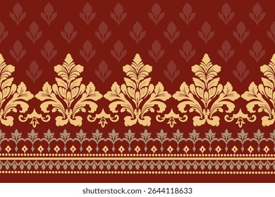 Damask ethnic floral border pattern. Floral seamless background Geometric ethnic oriental ikat seamless pattern traditional Design for background,carpet,wallpaper,clothing, wrapping,Batik,fabric,scarf