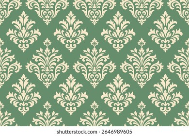 Damask Ethnic Ikat Floral Pattern in Traditional Seamless Embroidery Style, Abstract Ornamental Textile Fabric Design for Clothing, Home Decoration and Background Illustration.