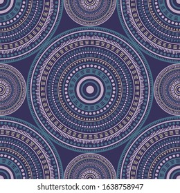 Damask ethnic motifs seamless pattern. Circle medallion mandala abstract flowers. Textile print template. Retro fashion pattern. Floral geometric circular seamless ornament.
