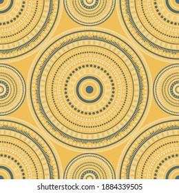 Damask ethnic motifs seamless pattern. Circle medallion mandala geometric tiles. Fabric print template. Retro fashion pattern. Floral geometric circular seamless ornament.