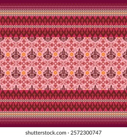 Damask fabric art, native style, bright Valentine's Day style, pink tone, Damask style for decorating fabric patterns, clothes, woven fabrics, pillows, curtains, carpets, etc.