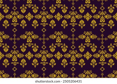 damask fabric features a purple background with striking yellow patterns, creating a luxurious and stylish look. It is perfect for home decor, such as curtains, pillow covers, or furniture, adding 