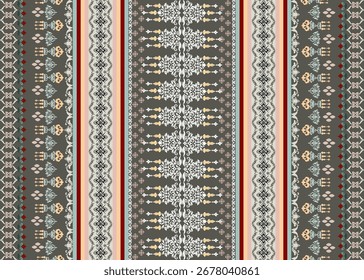 Damask fabric pattern, abstract, ethnic, horizontal damask style, green background, design for textile, clothes, carpet, curtain, blanket, illustration, vector.