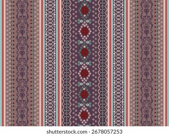 Padrão de tecido Damask, abstrato, étnico, estilo damask horizontal, fundo vintage rosa ou marrom, design para têxteis, roupas, tapete, cortina, cobertor, ilustração, vetor.