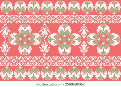 Damask fabric pattern is a design that features intricate and complex motifs, often with a smooth surface created by weaving techniques that give it a sharp and dimensional appearance. The pattern usu