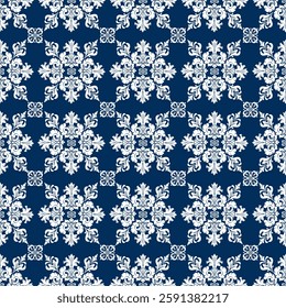 Damask fabric pattern is a design that features intricate and complex motifs, often with a smooth surface created by weaving techniques that give it a sharp and dimensional appearance. The pattern usu