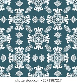 Damask fabric pattern is a design that features intricate and complex motifs, often with a smooth surface created by weaving techniques that give it a sharp and dimensional appearance. The pattern usu