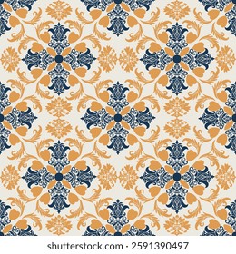 Damask fabric pattern is a design that features intricate and complex motifs, often with a smooth surface created by weaving techniques that give it a sharp and dimensional appearance. The pattern usu