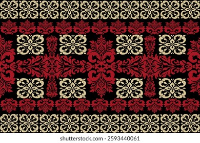 Damask fabric pattern is a design that features intricate and complex motifs, often with a smooth surface created by weaving techniques that give it a sharp and dimensional appearance. The pattern usu