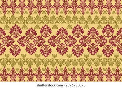 Damask fabric pattern is a design that features intricate and complex motifs, often with a smooth surface created by weaving techniques that give it a sharp and dimensional appearance. The pattern usu