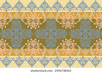 Damask fabric pattern is a design that features intricate and complex motifs, often with a smooth surface created by weaving techniques that give it a sharp and dimensional appearance. The pattern usu