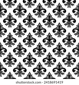 Tela Damask Tejido tejido sin costura Patrón decorativo de lujo divisor de flores ornamental Color de la línea negro decorativo elemento blanco Fondo. Cortina, alfombra, papel pintado, ropa, envoltura, textiles