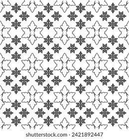 Damask Fabric textile seamless pattern Luxury decorative  Ornamental vintage decoration element black on white Background. Square style