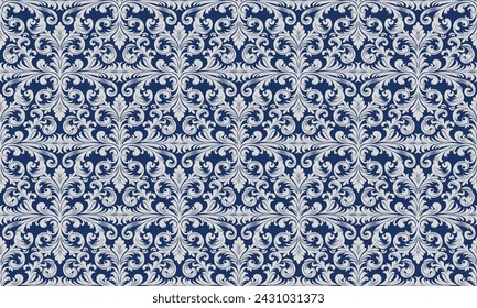 Damask Fabric textile seamless pattern background Luxury decorative Ornamental floral vintage style. Curtain, carpet, wallpaper, clothing, wrapping, textile