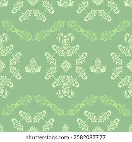 Damask Fleur De Lis Pattern Elegant Seamless Background in Pastel Green and Cream