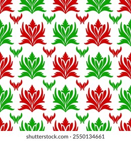 Damask floral backgrounds with red and green seamless pattern. Designs for wallpapers and textile print.