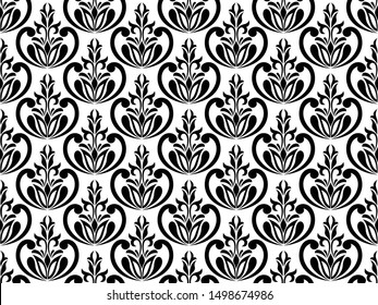 Damask floral design element. Black and white. Graphic ornament royal wallpaper vector background.