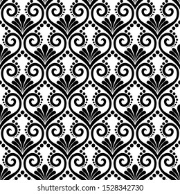 Damask floral design element. Black and white. Graphic ornament royal wallpaper vector background.