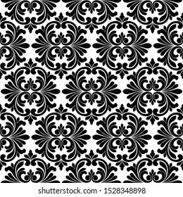 Damask floral design element. Black and white. Graphic ornament royal wallpaper vector background.