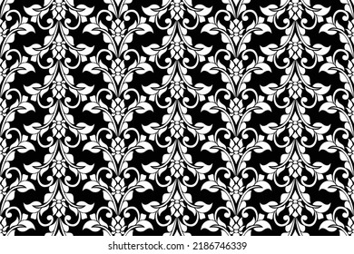 Damask floral design element. Black and white. Graphic ornament royal wallpaper vector background.