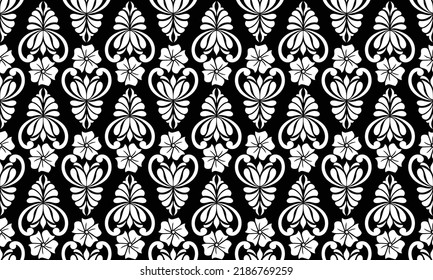 Damask floral design element. Black and white. Graphic ornament royal wallpaper vector background.