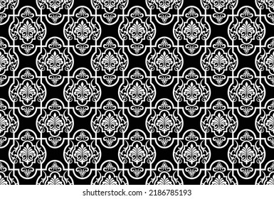 Damask floral design element. Black and white. Graphic ornament royal wallpaper vector background.