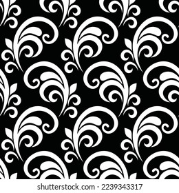 Damask floral design element. Black and white. Graphic ornament royal wallpaper vector background.