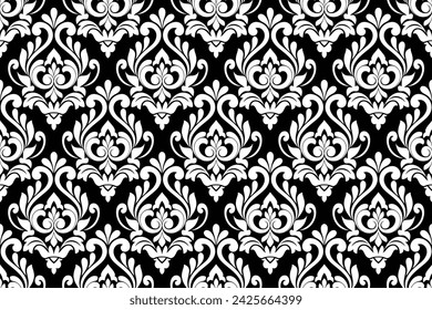 Damask floral design element. Black and white. Graphic ornament royal wallpaper vector background.