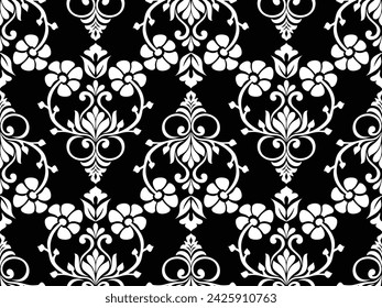 Damask floral design element. Black and white. Graphic ornament royal wallpaper vector background.