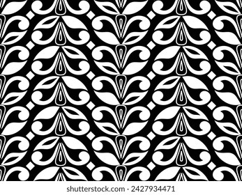 Damask floral design element. Black and white. Graphic ornament royal wallpaper vector background.