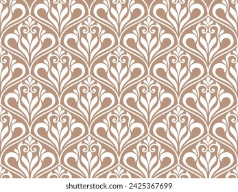 Damask floral design element. Gold and white. Graphic ornament royal wallpaper vector background.
