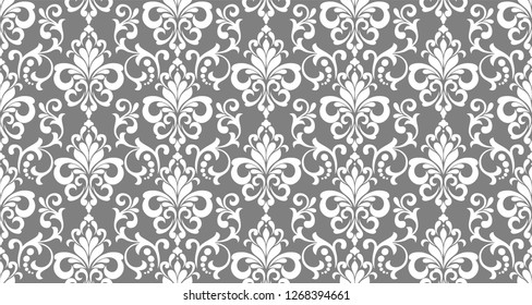 Damask floral design element. Gray and white. Graphic ornament royal wallpaper vector background.