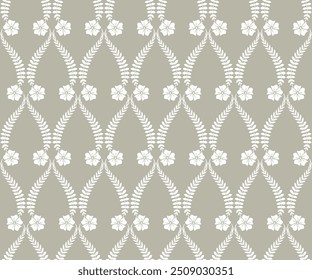 Damask floral design element. Green and white. Graphic ornament royal wallpaper vector background.