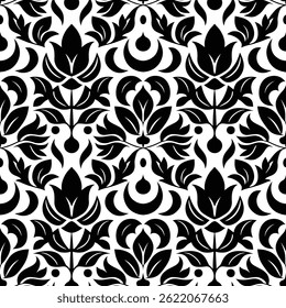 Elemento floral del diseño del damasco, patrón floral inconsútil decorativo dibujado a mano, fondo abstracto	