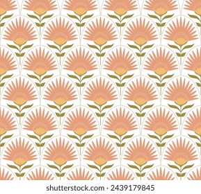 Damask floral hand drawn wallpaper. Pastel simple meadow flower seamless pattern. Vector beige botanical spring design, repeat background, Cute Easter print, rustic textile, wrap paper, scrap, fabric.