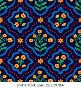 Damask floral moroccan vector seamless pattern. Bright multicolored texture.