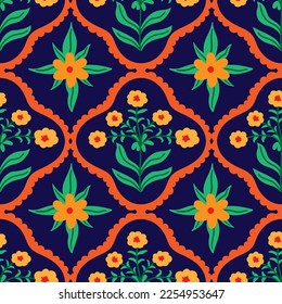 Damask floral moroccan vector seamless pattern. Bright multicolored texture.