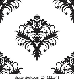 Damask floral motif tile pattern. Luxury tile isolated element.