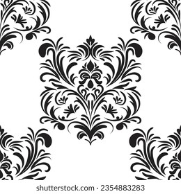 Damask floral motif tile pattern. Luxury tile isolated element.