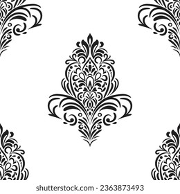 Damask floral motif tile pattern. Luxury tile isolated element.