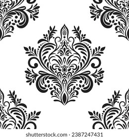 Damask floral motif tile pattern. Luxury tile isolated element.