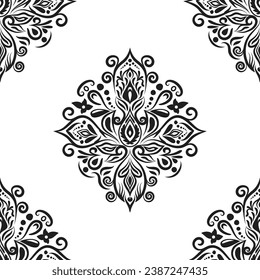Damask floral motif tile pattern. Luxury tile isolated element.