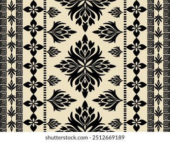 Damast Blumen Paisley Stickerei schwarz gelb .Ikat ethnisch orientalischen nahtlosen Muster traditionellen.Aztec Stil abstrakte Vektorgrafik.Design für Textur, Stoff, Kleidung, Umhüllung, Dekoration.